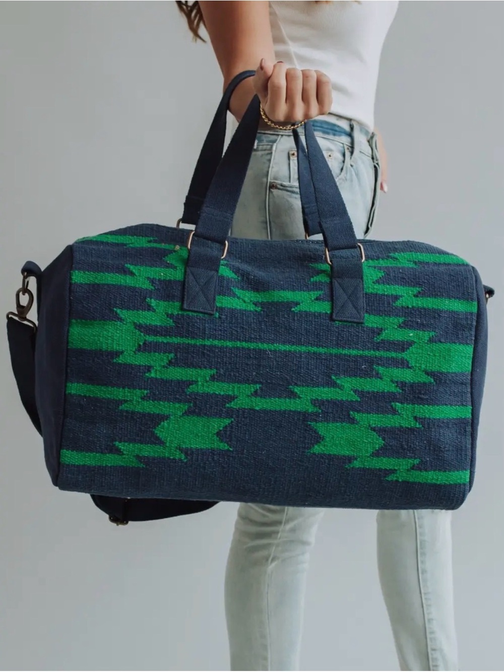 Panache Apparel Co. Navy & Green Aztec Duffel - Picture 2 of 4